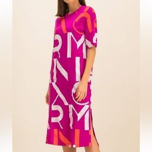 Armani Exchange Pink and Orange Graphic Midi Dress. F58
